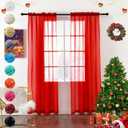 youleyar Solid Sheer Rod Pocket Curtain Voile Draperies 2 Panels White Beige Black Grey Coffee 52 Inch Width 84 Inch Long 1 Pair for Kitchen Bedroom Children Living Room Yard (Red,52W84L)