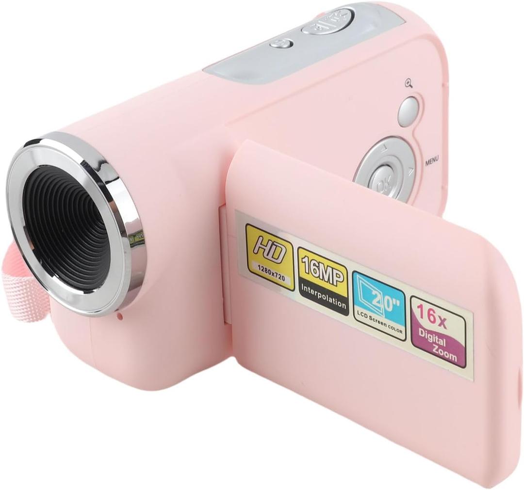 Yunseity Kids Video Camera for Girls Boys, D22 16MP 1080P Kids Camera Camcorder with 2 Inch Color Display, 16X Digital Zoom, Vlogging Video Camcorder for Childrens Toy Gift (Roseate)
