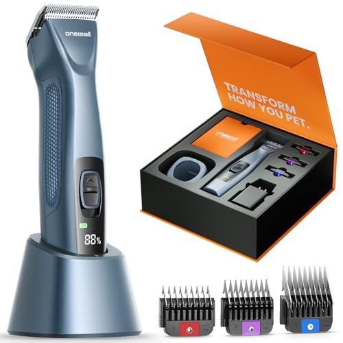 oneisall Professional Dog Grooming Clippers, Cordless Professional Dog Clippers for Grooming, 2-Speed Heavy Duty Clippers for Thick Curly Matted Coats, A5 Blade, Detachable Batteries, Metal Combs