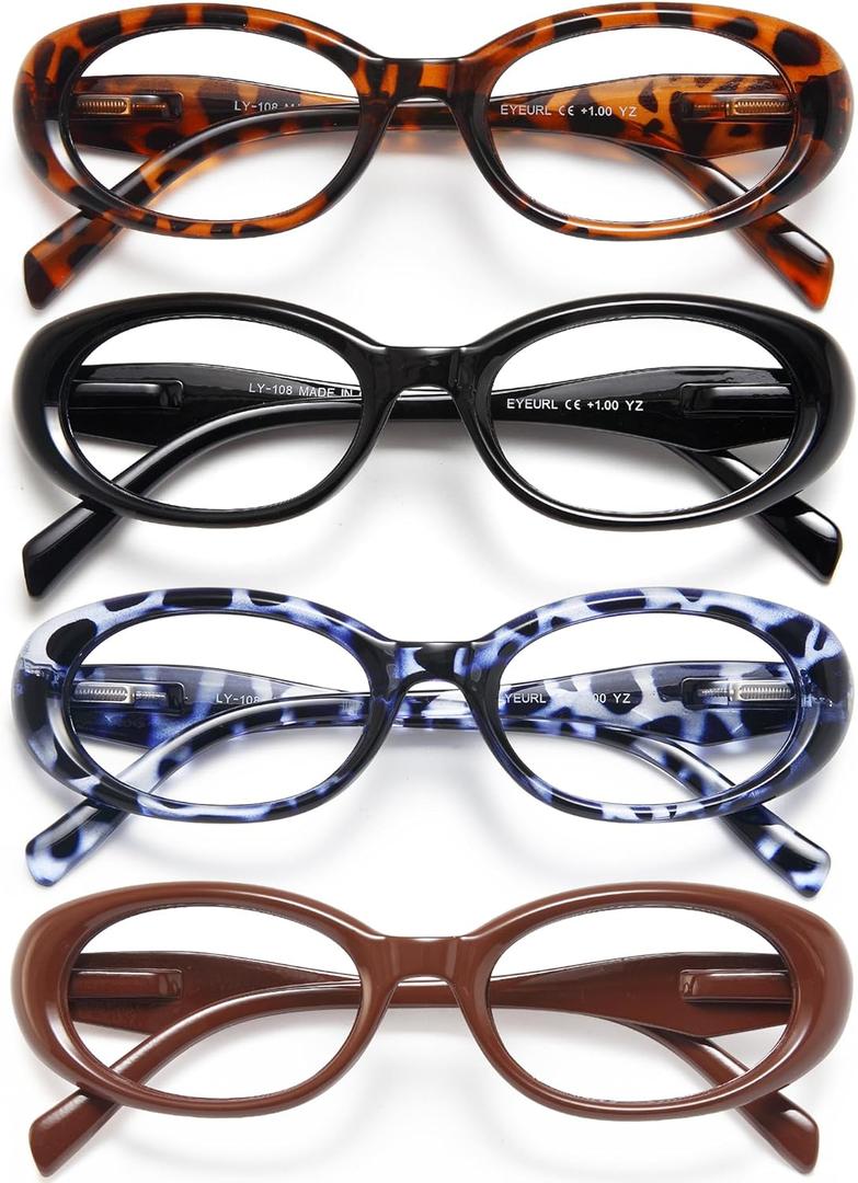 EYEURL Reading Glasses for women Oval Blue Light Blocking Glasses Computer Readers for Women Anti-Glare/UV Rays Eyeglasses with Spring Hinges 2.25 (4pack-1)