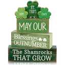 Lineshading 4 Pcs St. Patrick's Day Decor Wooden Shamrock Decoration Saint Patty's Day Tiered Tray Decor Rustic Wooden Shamrock Block Sign Irish Table Centerpiece Farmhouse for Party Home Kitchen