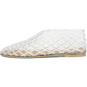 Jelly Mesh Ballet Flats for Women Fishnet PVC Clear Hollow Jellies Sandals Comfortable Beach Ballerina Flats Shoes (9.5)