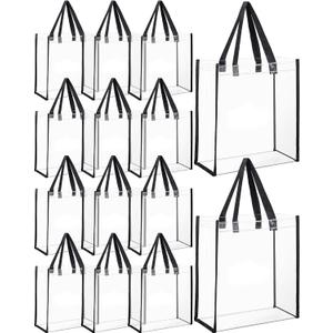 12 Packs Clear Tote Bag Stadium Approved Bulk 12 x 12 x 6 Inch Large Transparent Plastic Gifts Tote Bags with Handles Clear Stadium Handbag for Sports Concerts