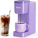 Tastyle Single Serve Coffee Maker Hot and Iced with Bold Brew, Small Coffee Machine for K Cup and Ground, Fits 7.3'' Travel Mug, Brews up to 16 Oz, 5 Cup Sizes, Compact for Office, RV& Hotel, Lavender