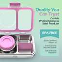 HOMEKOL Stainless Steel Bento Lunch Box + 9.5oz Insulated Food Jar, Purple | 2-Compartment Leak-Proof Container for Kids & Adults, BPA/BPS-Free, 18/8 Metal, Dishwasher Safe, Clear Tritan Lid