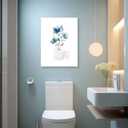 Framed Bathroom Canvas Wall Art With Blue Flowers Embellishing Toilet Paper Elegant Floral Bathroom Decorative Painting For Living Room And Bedroom Gallery Style 16x24 Inches Can Be Hung Directly