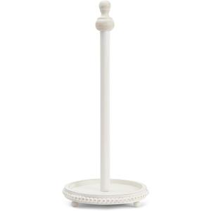 Farmlyn Creek Wooden Rustic Paper Towel Holder for Kitchen Organization, Distressed Standing Holder for Modern Home Decor, Countertop, Dining Table, White Washed Color (6.5x16 Inch)