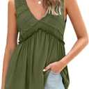 Glamaker Women Summer Tank Tops Babydoll Beach Lace Peplum Tops Boho Flowy Sleeveless V Neck Casual Tunic Shirts (Green)