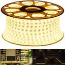 GUOTONG 110V Led Strip Light Led Rope Lights Outdoor Indoor Use 3000K Warm White Waterproof Flexible Cuttable Connectable 131.2ft 40m 110V 2 Wire Ideal for Backyards Christmas Decorative Lighting
