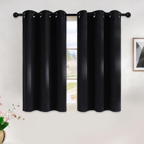 NICETOWN Blackout Curtains 45 Inches Long Kitchen Drapes, Black Solid Thermal Insulated Grommet Blackout Drapery Panels for Window (2 Panels, 42 Inch Wide by 45 Inch Long, Black)