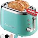 Mueller Retro Toaster 2 Slice with 7 Browning Levels and 3 Functions: Reheat, Defrost & Cancel, Stainless Steel Features, Removable Crumb Tray, Under Base Cord Storage, Turquoise