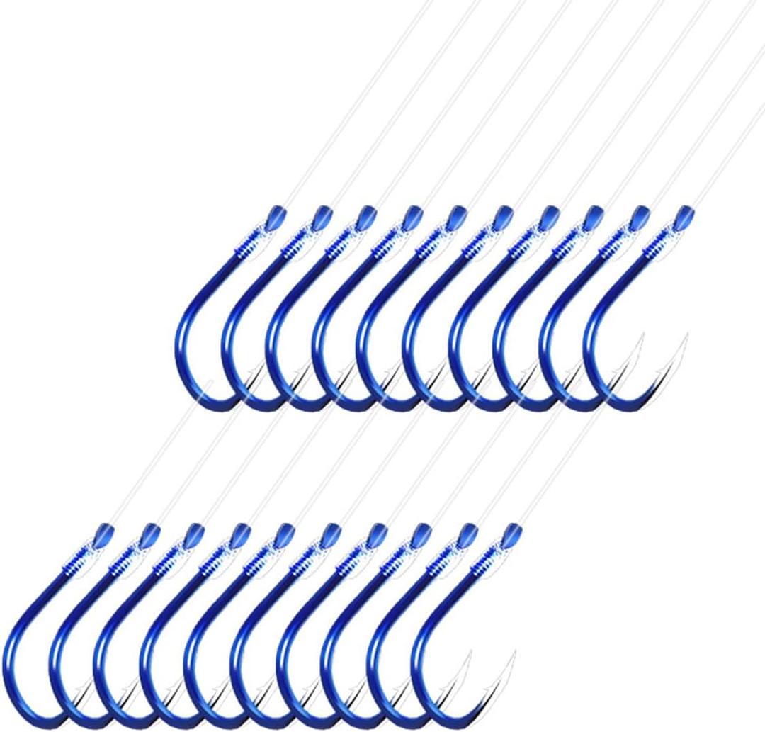 AMHDV Tiny Fishing Hooks with Line, Small Fishing Hook and Leader (Pack of 20) (10# (3.3-6.6lb), Blue)