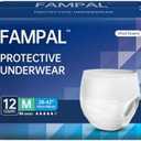 FAMPAL Vital Guard Adult Incontinence Underwear, Maximum Absorbency, Odor Control, Leak Protection, Overnight, Disposable, Unisex, Medium, 12 Count
