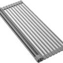 Mistifi Silicone-Coated Stainless Steel Over The Sink Multipurpose Roll-Up Dish Drying Rack, 20.8"X13.2", Heat Resistant Non Slip Dish Draining Rack BPA Free Dishwasher Safe (L, Gray)