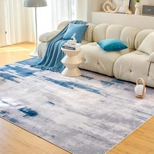 OIGAE Modern Abstract Area Rug 6x9 - Soft Durable Low-Pile Machine Washable Rug with Non-Slip Backing, Stain Resistant for Living Room, Bedroom, Dining Room, and High-Traffic Areas, Blue/Grey