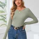 Women Long Sleeve Crewneck Rib Knit Slim Fit Shirts Basic Tee Tops 2024 Casual T-Shirt Going Out Workout Outfits (Small)