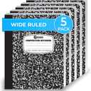 Composition Notebook Wide Ruled Pack of 5, 200 Pages (100 Sheets), 9-3/4 x 7-1/2, Back to School Supplies, Notebooks for School, Office Supplies, Notebooks for Work, Wide Ruled Notebook
