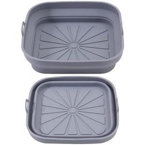 1pcs Air Fryer Silicone Basket Pot Square Foldable Airfryer Oven Baking Tray Mold Liner Reusable Oil-Free Kitchen Cooking Accessories(1PCS Grey)