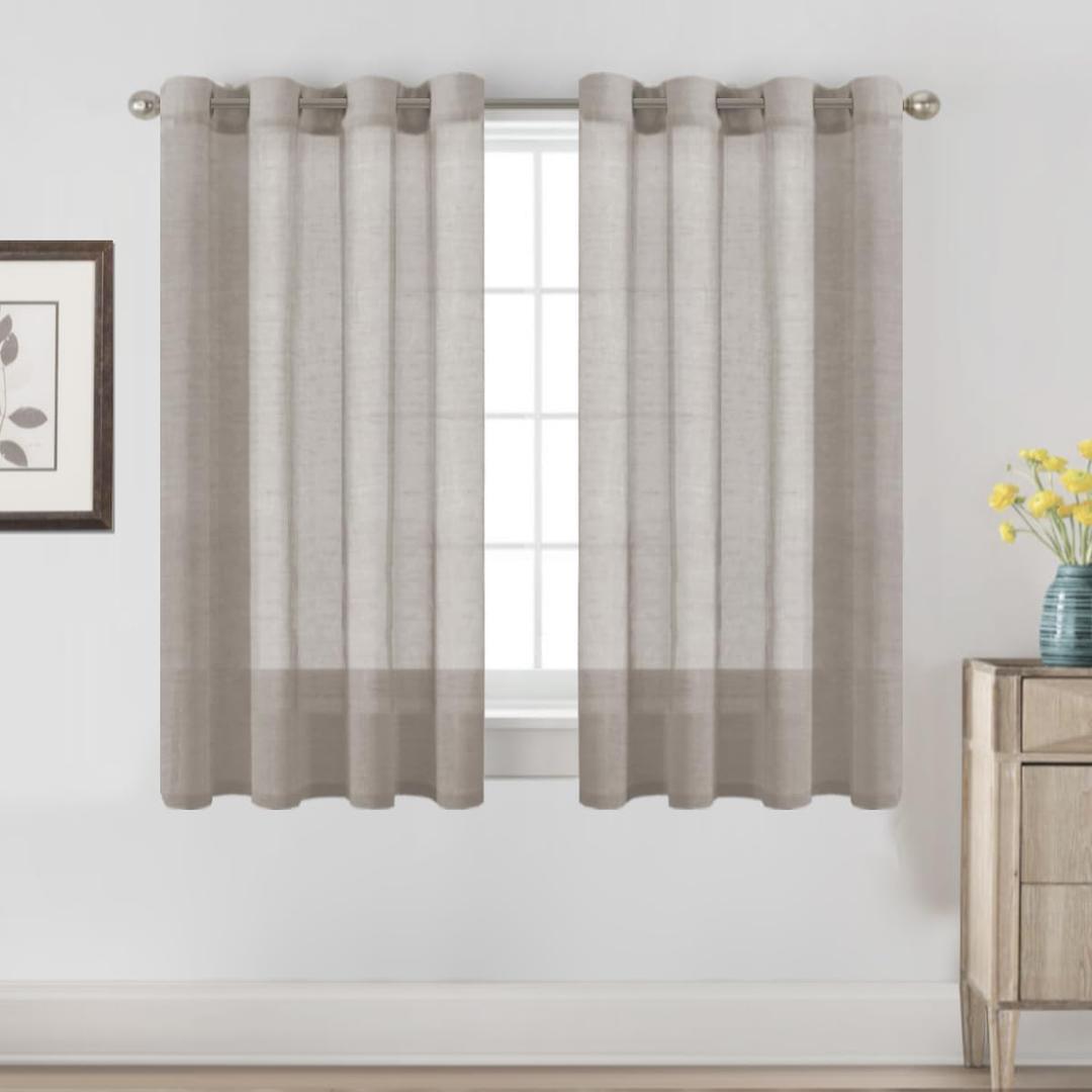 H.VERSAILTEX Linen Curtains Nickel Grommet Natural Linen Semi-Sheer Curtains 2 Panels Privacy Added Premium Soft Rich Material Drapes for Bedroom/Living Room - 52x54 - Inch - Taupe