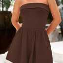 KIRUNDO Summer Rompers For Women 2025 Casual One Piece Strapless Tube Top Sleeveless Skort Short Jumpsuit Beach Vacation (Brown, S)