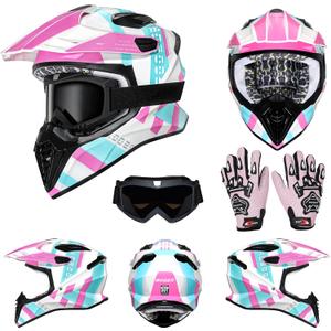 Roozo DOT Approved Youth Dirt Bike Helmet with Visor for Kids, Full Face Motocross ATV Helmet Set with Goggles & Gloves, Off-Road Motorcycle Youth BMX Go Kart Riding Gear Set, L