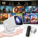 Mini Projector, Portable Projector 4K & Full HD 1080P Support, 270 Rotation Outdoor Projector, Movie Projector Compatible with Smartphone, TV Stick, Laptop, PS4, HDMI, USB (Ivory)