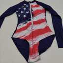 Century Star Long Sleeve Swimsuits Women Teen Girls Rash Guard UPF 50+ One Piece Surfing Modest Full Coverage Bathing Suit (American Flag Thick Stripes), XS