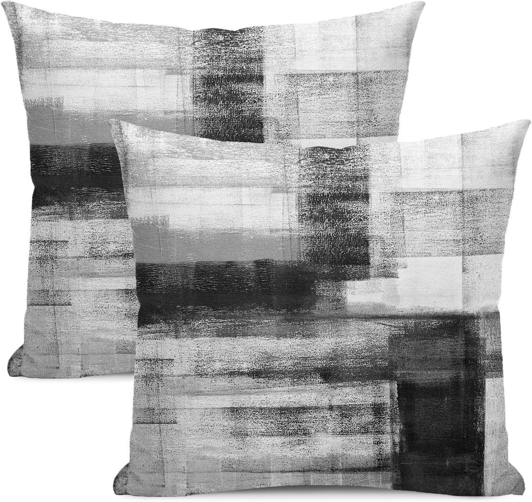 AEIOAE Black Grey White Pillow Covers 22x22 Inch Set of 2,Abstract Art Throw Pillows Case,Modern Geometry Outdoor Decorative Square Linen Farmhouse Decor Cushion Covers for Home Sofa Bed Couch