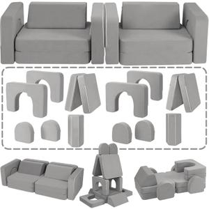 Modular Kids Play Couch, with 1000+ Assembly Options, Toddler Sofa for Bedroom Living Rooms Playroom, Ideal Gift for for Inspiring Child Creativity, Grey