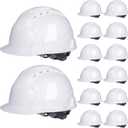 Leumoi 14 Pieces 4 Pt. Suspension Hard Hat Bulk Safety Helmets ABS Construction Hardhats Adjustable Ratchet Hard Hats with Vents and Cotton Brow Pad for Men Work Head Protection Supplies (white)