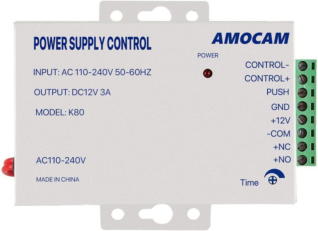 K80 Power Supply Control, AC 110-240V to DC 12V Power Supply for Door Access Control System, Video Doorbell, Electric Strike Lock, Bolt Lock, Magnetic Lock, Power Supply Controller