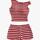Verdusa Women's 2 Piece Striped Outfits Off The Shoulder Crop Tops and Mini Shorts Set 4xl