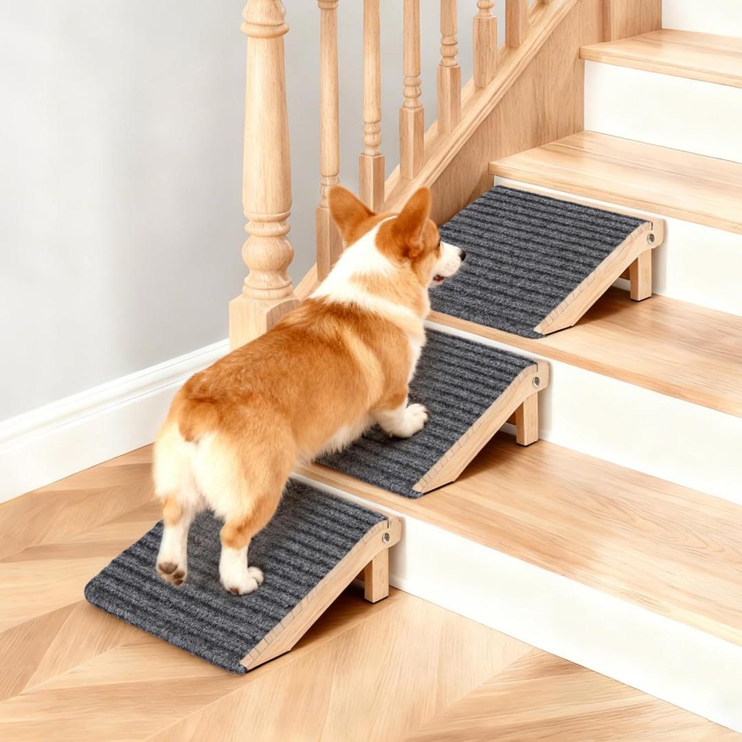 3 Pack Dog Ramp for Stairs, Anti-Slip Pet Step for Small Dogs with Soft Carpet Surface, Folding Portable Indoor/Outdoor Pet Steps for Stairs, Dog Stairs for Senior/Arthritis Dogs (Pet Firendly)
