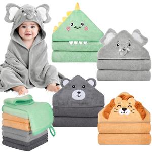 CandyHome 12 PCS Baby Bath Towels Set for Infants Toddlers, 4 PCS Animal Hooded Baby Towels & 8 PCS Washcloths Set, Ultra Absorbent Cute Soft Newborn Bath Essentials Gifts for Boys & Girls