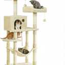 Feandrea Cat Tree, 56.3-Inch Cat Tower, Multi-Level Plush Condo with 11 Scratching Posts, 2 Perches, Hammock, Cave, Beige UPCT15BE