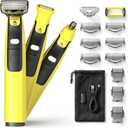 Mens 3-in-1 Grooming Kit, Electric Shaver with LED Light, USB-C Rechargeable, IPX6 Wet/Dry Body & Groin Groomer, Nose Trimmer and Detail Trimmer Head, 16mm Guide Combs, Body Comb, Travel Bag