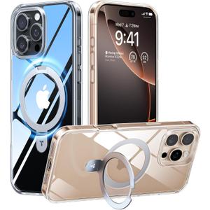 TORRAS for iPhone 16 Pro Max Case Clear with Stand, [Fit for MagSafe][Shockproof Military Grade Protection] Slim Magnetic Phone Case for iPhone 16 Pro Max 6.9" 2024, Clear | with Stand, Fit for MagSafe, Slim, Magnetic, 6.9"