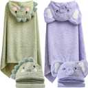 Toddler Hooded Bath Towel 27.5"X55" Unisex Baby Bath Towels Ultra Absorbent Soft Boys Girls Bath Towel 2-Pack Bathrobe Kids Shower Towel Set Gift for Babies, Infant, Newborn Essential (2pack Dinosaur + Elephant)
