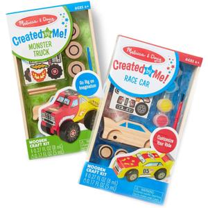 Melissa & Doug Decorate-Your-Own Wooden Craft Kits Set - Race Car and Monster Truck