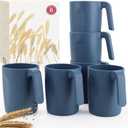 16oz Wheat Straw Cups with handles set of 6-Plastic Cups Reusable-Unbreakable Kids Mugs-Dishwasher Safe & Microwave Safe-Ideal Plastic Mugs for Tea,Coffee,Camping,RV-Navy Blue