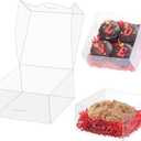 50pcs 4x4x2 Inch Plastic Clear Pastry Boxes - Cookies, Doughnuts, Soap, Truffle, Brownie, Cake, Chocolate Covered Strawberries & Treat Boxes for Party Favors & Wedding