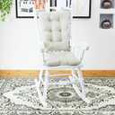 Klear Vu Omega Non-Slip Rocking Chair Cushion, Assembled in USA, Thick Tufted Design, Includes Seat Pad & Back Pillow with Ties, 17x17 Inches, 2-Piece Set, Solid Ivory