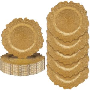 JEVERGN 24 Pack Gold Charger Plates, 13'' Reef Chargers for Dinner Plates, Gold Plate Chargers Set of 24, Round Plastic Charger for Wedding, Party Event, Dinner, Table Setting