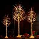 Set of 3 Lighted Birch Tree, 4FT 6FT 8FT White Artificial Christmas Tree with Total 456 LED Light, Prelit Waterproof Christmas Decoration for Indoor Outdoor Thanksgiving Wedding Holiday