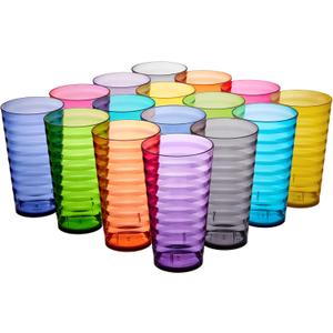 US Acrylic Splash [Set of 16] 18 ounce Plastic Stackable Water Tumblers in Jewel Tone Colors Value Set of Drinking Cups, Reusable, BPA-free, Made in the USA, Top-rack Dishwasher Safe