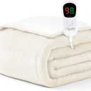 Homemate Electric Heated Blanket Twin Size - 62"x84" Heating Blanket Twin Size 1/2/4/6/8 Hours Auto-Off 10 Heat Level Over-Heat Protection Flannel Sherpa ETL Certification