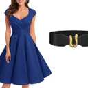 Bbonlinedress Women 1950s Retro Vintage Cocktail Dress Royal Blue XL + Womens Elastic Wide Waist Belts Black, XL