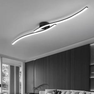 47.24Inch Linear Ceiling Light 6000K Black Modern Ceiling Light Fixture 35W Long Flush Mount Ceiling Lamp for Hallway, Kitchen, Bedroom, Dining Room
