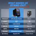 MICTUNING LS083601JL Laser Stereo Rocker Switch Kit, On/Off LED Light, 20A 12V, Blue