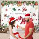 2 x MEHOFOND 6x3.6ft Christmas Gender Reveal Backdrop Banner, Santa Baby Gender Reveal Party Decor, He or She Xmas Boy or Girl Winter Snowflake Newborn Party Photo Props